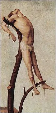 A method of killing consisting of placing the supplicant on a cross, a T-shaped support or a tree and tying him by various means .