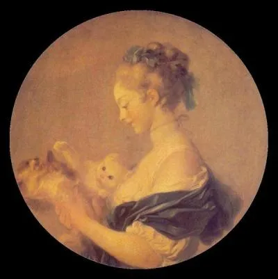 Which rococo painter created 'Jeune fille tenant un chien et un chat'?