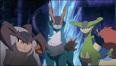 What is the name of the green Pokemon on the right?