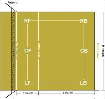 There are 6 position on the court and the are labelled with position numbers. What is the position number of  LB  in the image?